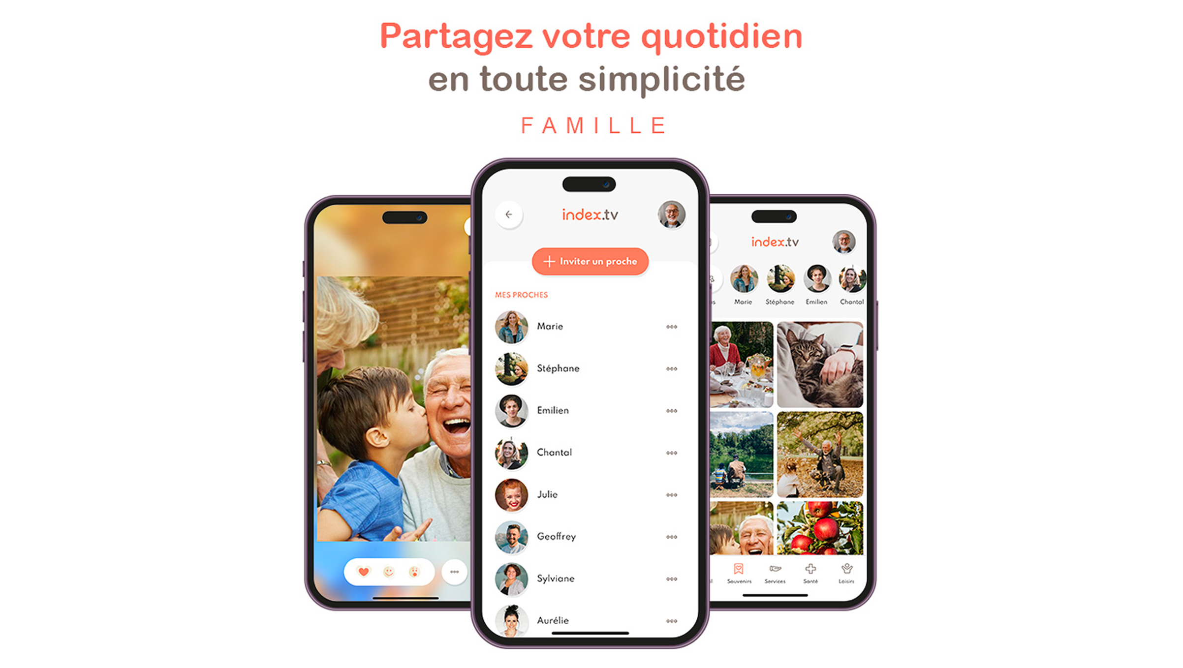 MockUp application IndexTV Contacts famille